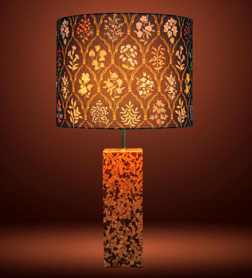 Blue Terra Block Table Lamp in Natural Cork with Lampshade