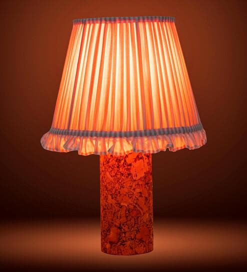 Pink Terra Column Table Lamp in Natural Cork with Lampshade