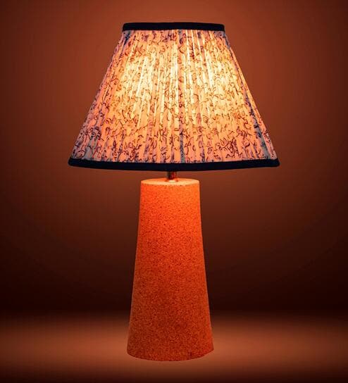 Blue Terra Conica Table Lamp in Natural Cork with Lampshade