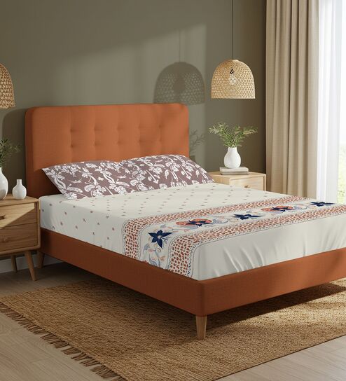 Terra Floral 200 TC Cotton Double Bedsheet with 2 Pillow Covers