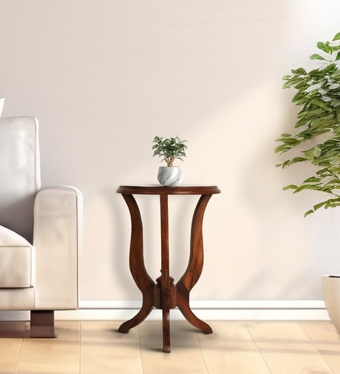 Terra Teak Wood End Table In Walnut Finish