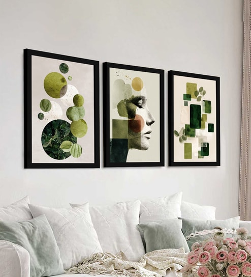 art street Green Geometric & Botanical Wall Art Framed Set of 3-picture-11