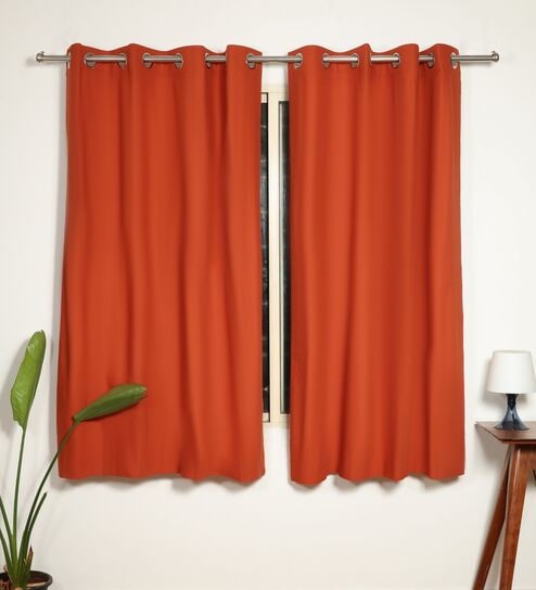 Terracotta Red Cotton 230 GSM  Solid 5 Feet Room Darkening Eyelet Window Curtains (2 Pc)