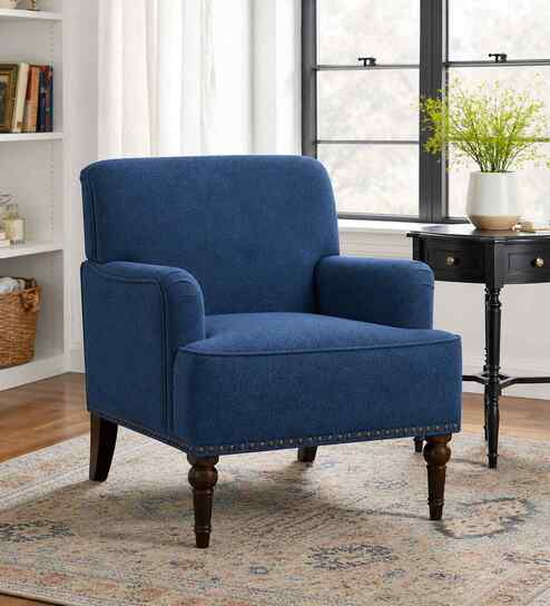 Terren Boucle Fabric Lounge Chair In Blue Colour