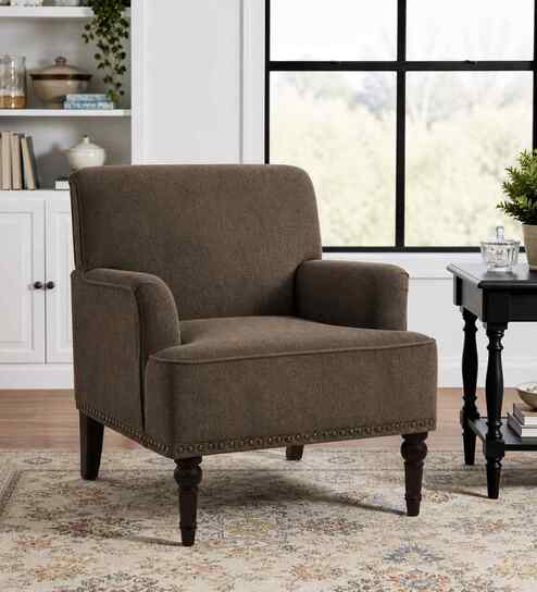 Terren Boucle Fabric Lounge Chair In Brown Colour