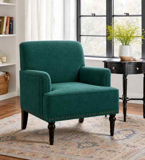Terren Boucle Fabric Lounge Chair In Green Colour