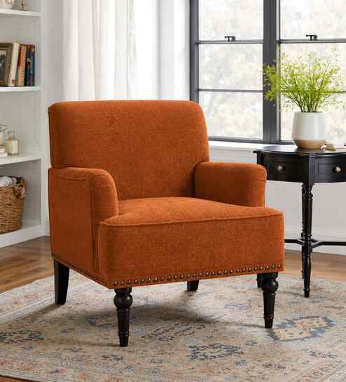 Terren Boucle Fabric Lounge Chair In Orange Colour