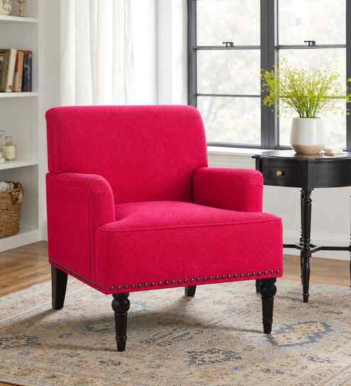 Terren Boucle Fabric Lounge Chair In Red Colour