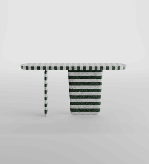 Tesselate Linear Marble Inlay Console In Green & White Finish