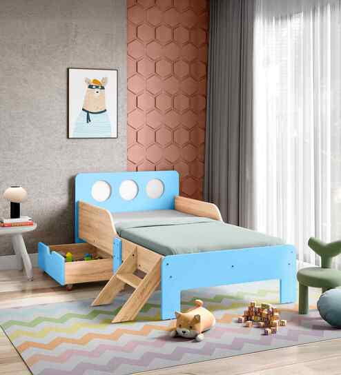Texas Kids Single Bed with Drawer Storage In Blue Finish
