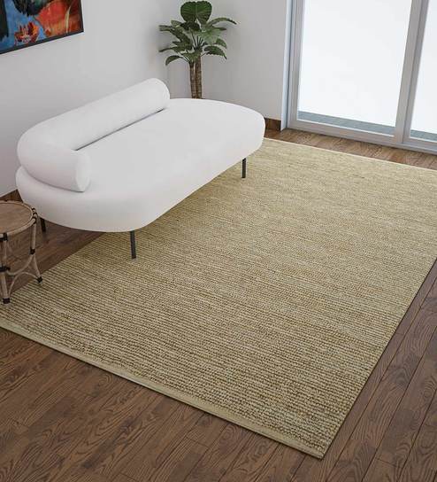 Beige Jute Solid 2  x 3  Feet Hand Woven Carpet by Jaipur Rugs