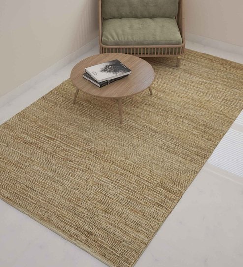 Beige Textured Solids Pattern Jute Hand Woven 4 x 6 Feet Carpet by Jaipur Rugs