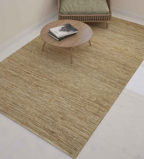 Beige Jute Solid 5  x 8  Feet Hand Woven Carpet by Jaipur Rugs