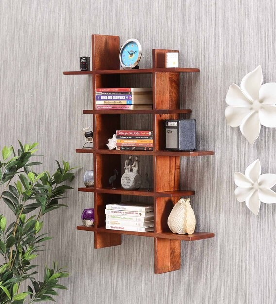 Buy Sheesham Wood Book Shelf in Provincial Teak Finish by Mywood