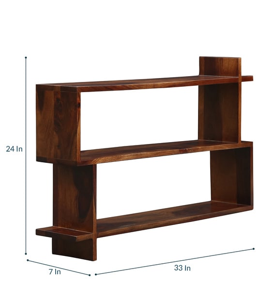 Buy Sheesham Wood Floating Book Shelf in Provincial Teak Finish by ...