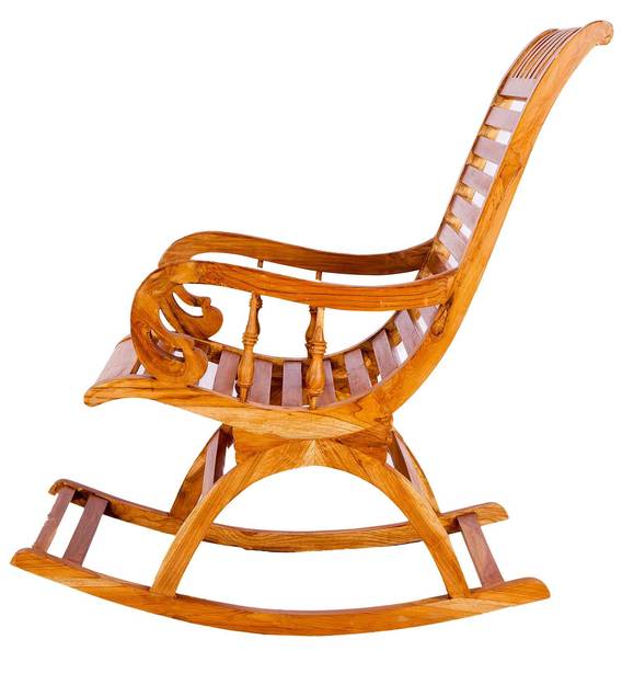Buy Teak Wood Rocking Chair in Light Teak Finish by Karigar Online