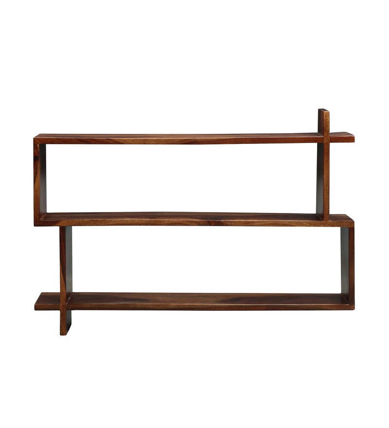 Buy Sheesham Wood Floating Book Shelf in Provincial Teak Finish by