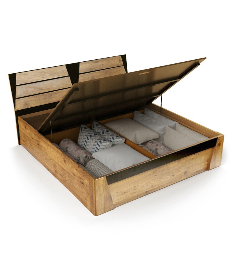 Buy Texas King Size Bed Natural with Hydraulic Storage by Evok Online