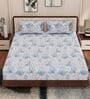 Blue Floral 180 TC Polyester King Sized Bedsheet With 2 Pillow Covers