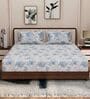 Blue Floral 180 TC Polyester King Sized Bedsheet With 2 Pillow Covers