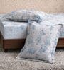 Blue Floral 180 TC Polyester King Sized Bedsheet With 2 Pillow Covers