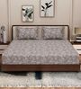 Grey Floral 180 TC Polyester King Sized Bedsheet With 2 Pillow Covers
