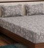 Grey Floral 180 TC Polyester King Sized Bedsheet With 2 Pillow Covers