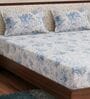 Blue Floral 180 TC Polyester King Sized Bedsheet With 2 Pillow Covers