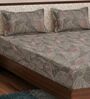 Grey Leaf 180 TC Polyester King Sized Bedsheet With 2 Pillow Covers