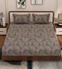 Grey Leaf 180 TC Polyester King Sized Bedsheet With 2 Pillow Covers