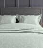 Tea Green Floral 300TC Cotton Super King Sized Double Bedsheet with 2 piping Pillow Covers