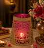 Tea Light  Gold & Pink Candle Holder for Festive Home Decor, Iron, Heat-Resistant Base
