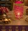 Tea Light  Gold & Pink Candle Holder for Festive Home Decor, Iron, Heat-Resistant Base