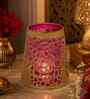 Tea Light  Gold & Pink Candle Holder for Festive Home Decor, Iron, Heat-Resistant Base