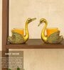 Set Of 2 Gold Metal Swan Tea Light Candle Holders    Decorative Showpieces