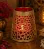 Tea Light Red Candle Holder for Festive Home Decor, Iron, Heat-Resistant Finish