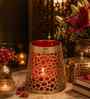 Tea Light Red Candle Holder for Festive Home Decor, Iron, Heat-Resistant Finish