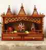 Gold Sunanda Bhawan Large Wall Mount Teak Wooden Pooja Mandir Without Door