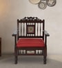 Teak Wood 1 Seater Sofa in Red & Walnut Finish