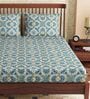 Teal Abstract 300 TC 100% Cotton King Sized Bed Sheets with 2 Pillow Covers