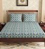 Teal Abstract 300 TC 100% Cotton King Sized Bed Sheets with 2 Pillow Covers