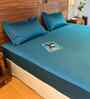 Teal 100% Cotton Satin Plain Double Bedsheet with 2 Pillow Covers Spring Summer 2025 Collection
