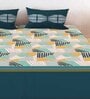 Teal Abstract 144 TC Cotton King Sized Double Bedsheet with 2 Pillow Covers Rushmoor SS23 Collection