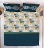 Teal Abstract 144 TC Cotton King Sized Double Bedsheet with 2 Pillow Covers Rushmoor SS23 Collection