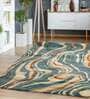 Buy Teal Wool and Viscose Abstract 4 x 6 Feet Hand Tufted Carpet