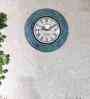 Teal Colour Engineered Wood Distress Finish Dotted Wall Clock