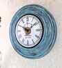 Teal Colour Engineered Wood Distress Finish Rings Wall Clock