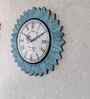 Teal Colour Engineered Wood Distress Finish Sun Flower Wall Clock