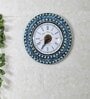 Teal Colour Engineered Wood Distress Finish With Marble Rings Wall Clock
