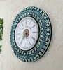 Teal Colour Engineered Wood Distress Finish With Marble Rings Wall Clock